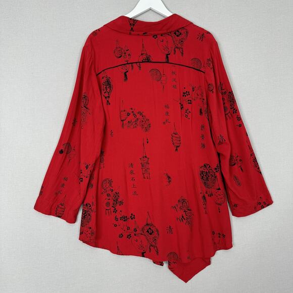 Soft Surroundings Shirt Womens 2X Red Pagoda Lantern Tunic Top Oriental Asian - Picture 7 of 14